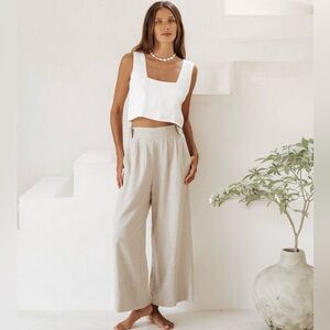 Wide-Leg French Linen Pants with Mother of Pearl Buttons - Sustainable Fashion